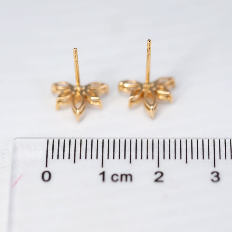 Lotus Water Lily Design Opal Diamond Earrings 14K Yellow Gold