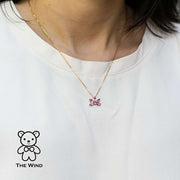 Lotus Water Lily Design Pink Sapphire Diamond Pendant Necklace 18K Rose Gold