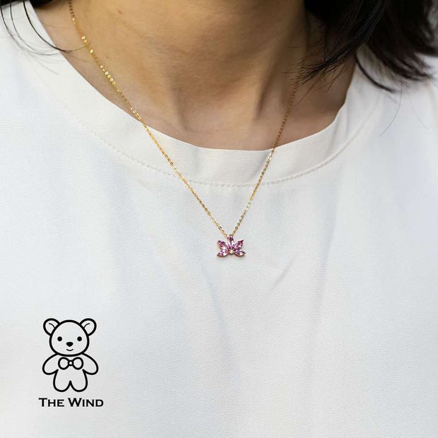Lotus Water Lily Design Pink Sapphire Diamond Pendant Necklace 18K Rose Gold