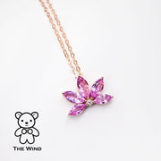 Lotus Water Lily Design Pink Sapphire Diamond Pendant Necklace 18K Rose Gold