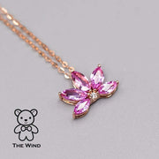 Lotus Water Lily Design Pink Sapphire Diamond Pendant Necklace 18K Rose Gold