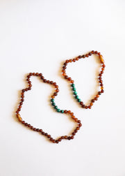 Raw Cognac Baltic Amber + Malachite || Necklace Set