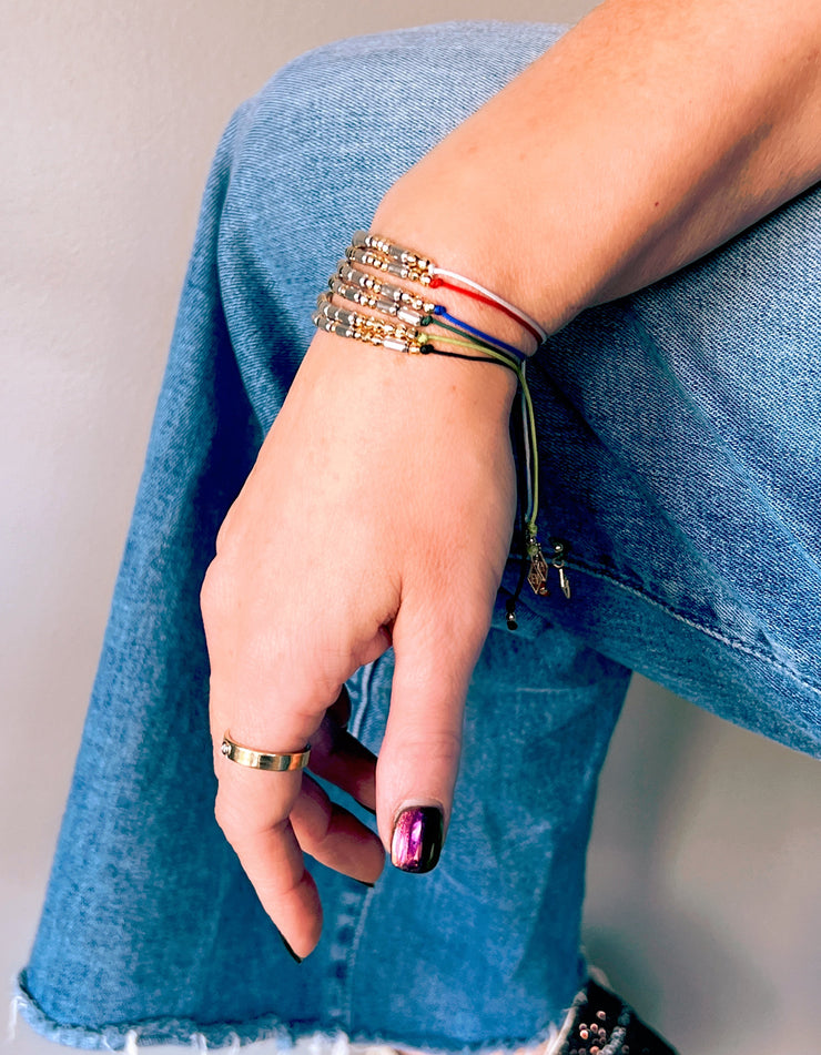 "Morse Code" Series MAMA Bracelet on Adjustable Macrame Cord