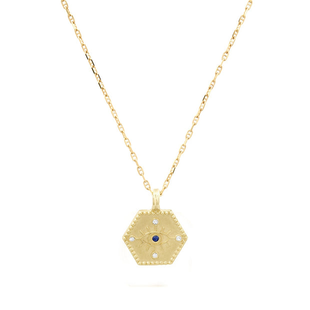 Small 14k Diamond & Sapphire Evil Eye Pendant Necklace