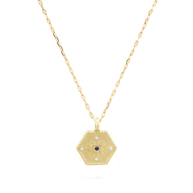 Small 14k Diamond & Sapphire Evil Eye Pendant Necklace