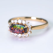 Magnificent Two Colors Boulder Opal Halo Diamond Engagement Ring 18K Gold