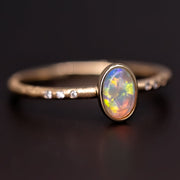 Matte Finish Engagement Ring Crystal Opal Diamond 14K Yellow Gold