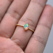 Matte Finish Engagement Ring Crystal Opal Diamond 14K Yellow Gold
