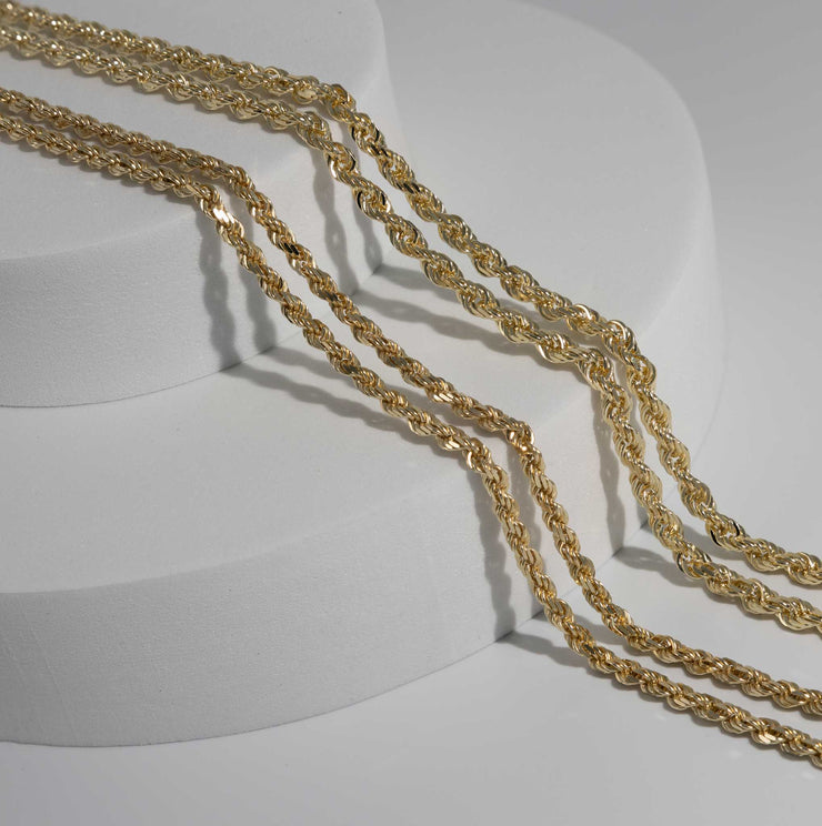 Solid Gold 4mm Diamond Cut Rope Chain