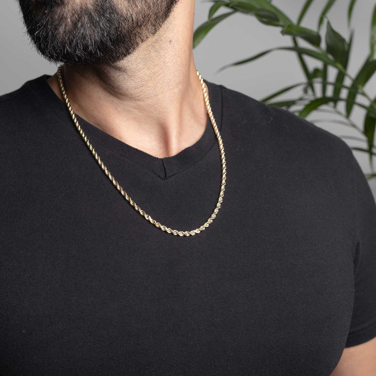 Solid Gold 4mm Diamond Cut Rope Chain