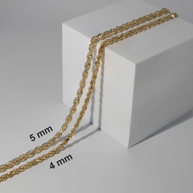 Solid Gold 4mm Diamond Cut Rope
