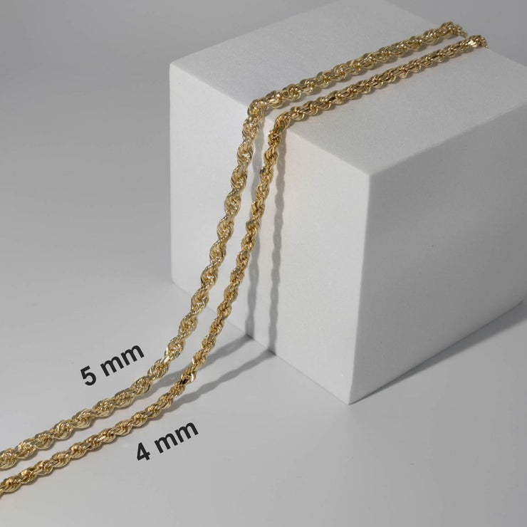 Solid Gold 4mm Diamond Cut Rope Chain