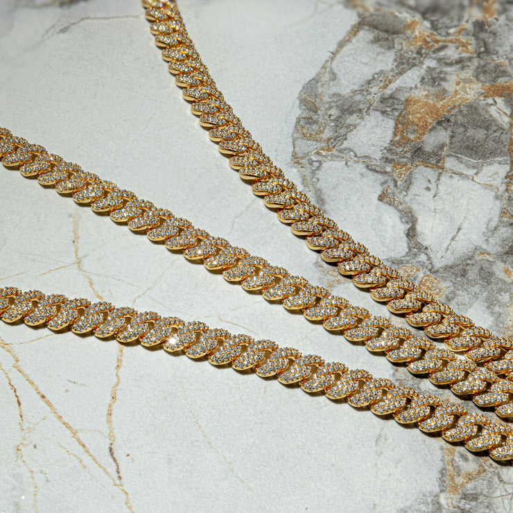 Gold Iced Moissanite Prong Miami Cuban Chain 8mm