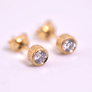 Milgrain Finish Natural Diamond Bezel Stud Earrings 18K Yellow Gold
