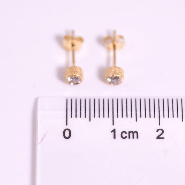Milgrain Finish Natural Diamond Bezel Stud Earrings 18K Yellow Gold
