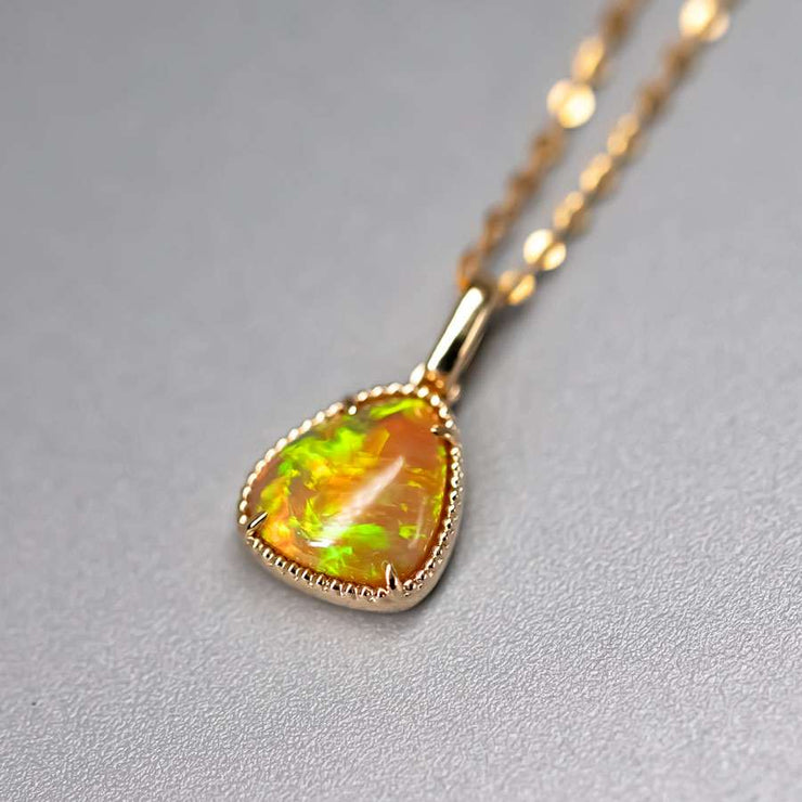 Minimal Triangle Shaped Ethiopian Opal Necklace 14k Yellow Gold