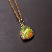 Minimal Triangle Shaped Ethiopian Opal Necklace 14k Yellow Gold