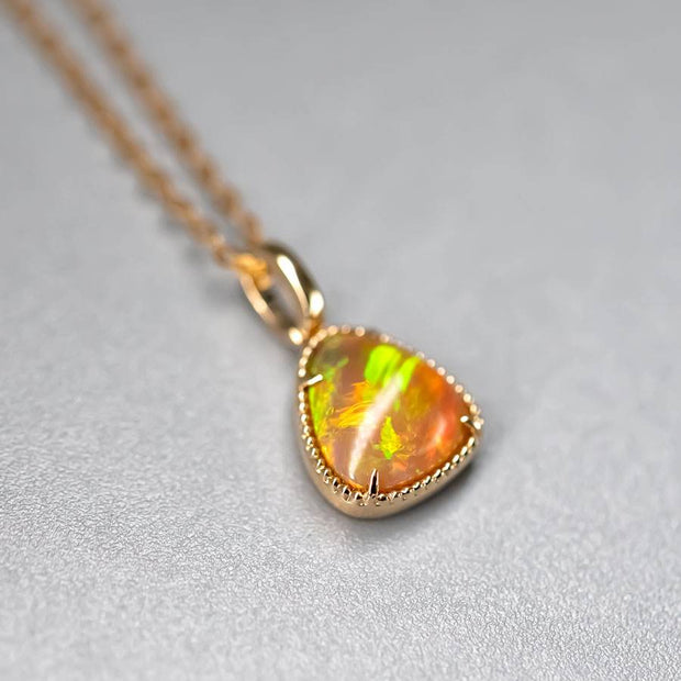 Minimal Triangle Shaped Ethiopian Opal Necklace 14k Yellow Gold