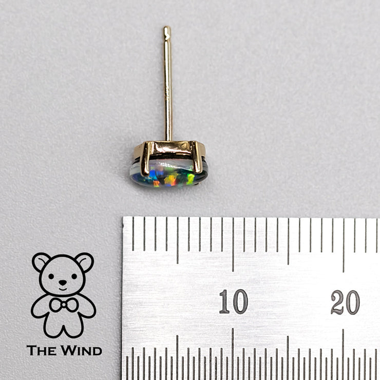 Minimalist Oval Australian Triplet Opal Stud Earrings 14k Yellow Gold