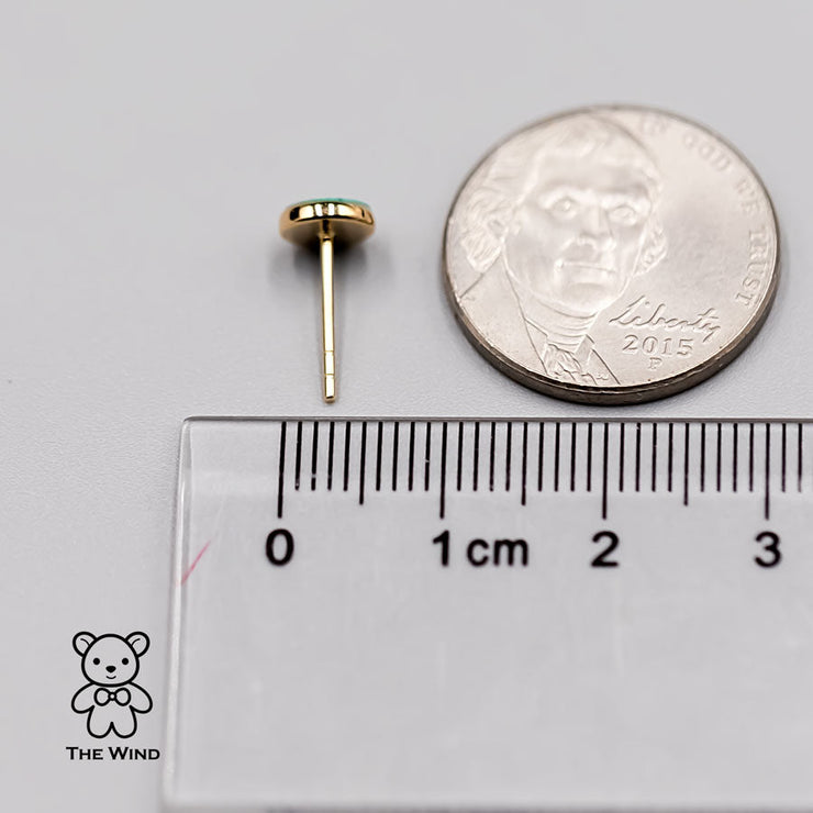 Minimalist Round Shaped Turquoise Stud Earrings 14K Yellow Gold