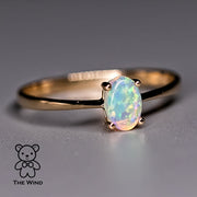 Minimalist Oval Shaped Australian Solid Opal Ring 14K Yellow Gold