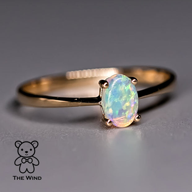 Minimalist Oval Shaped Australian Solid Opal Ring 14K Yellow Gold