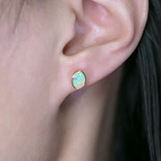 Minimalist Oval Australian Solid Opal Stud Earrings 14k Yellow Gold