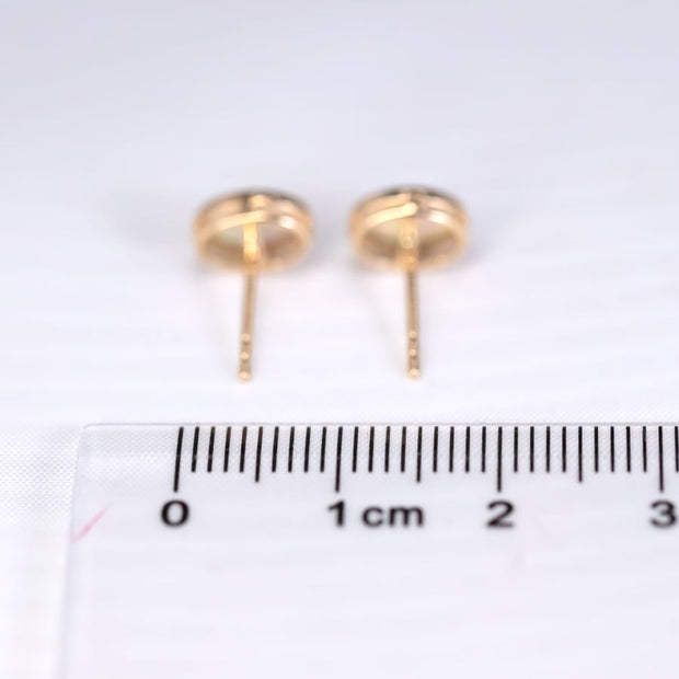 Minimalist Oval Australian Solid Opal Stud Earrings 14k Yellow Gold