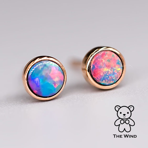 Minimalist Round Doublet Opal Stud Earrings 18k Rose Gold