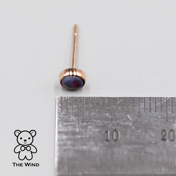 Minimalist Round Doublet Opal Stud Earrings 18k Rose Gold