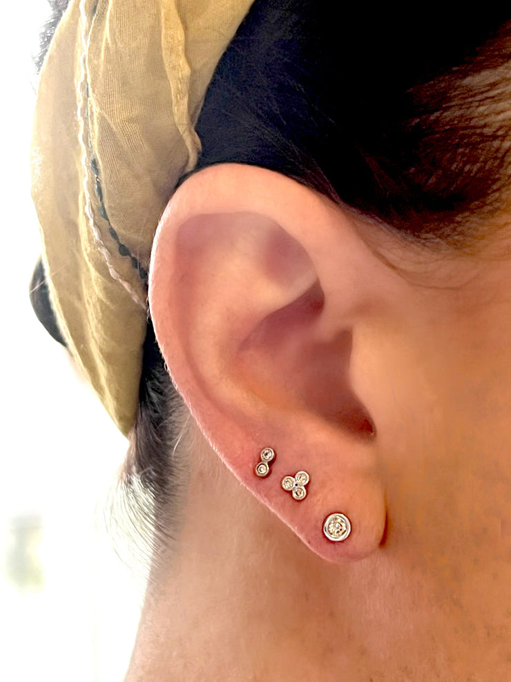 14K White or Rose Gold Petite Triple Bezel Diamond Stud Earrings