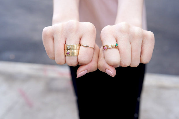 "Claw" 14K Gold  3 Prong Stackable Ring with Natural Rose Cut Diamond or Gemstone