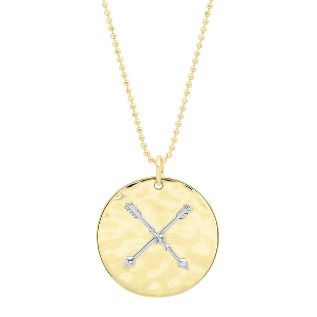 "Liquid Metal" 14K Gold Crossed Arrows Friendship Medallion with Diamond