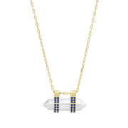 14K Gold and Sterling Horizontal  "Crystallized" Metal pendant with Pave Sapphires