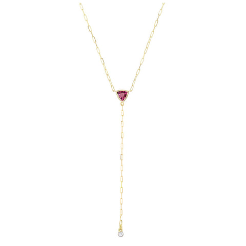 Knife Edge Gemstone Necklace: Y Neck Drop with Pink Tourmaline