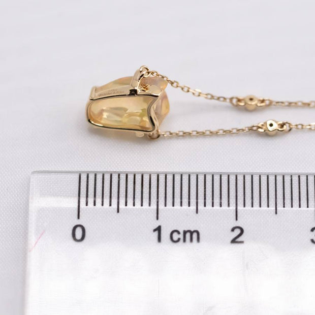 One-of-Kind Mexican Fire Opal & Diamond Sapphire Necklace 18K Yellow Gold