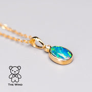 Minimalist Doublet Opal Diamond Pendant Necklace 14k Yellow Gold