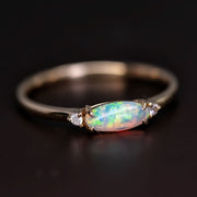 Opal Fossil Shell Diamond Engagement Ring 14K Yellow Gold
