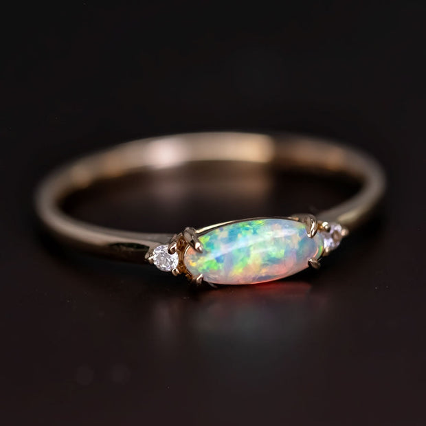 Opal Fossil Shell Diamond Engagement Ring 14K Yellow Gold