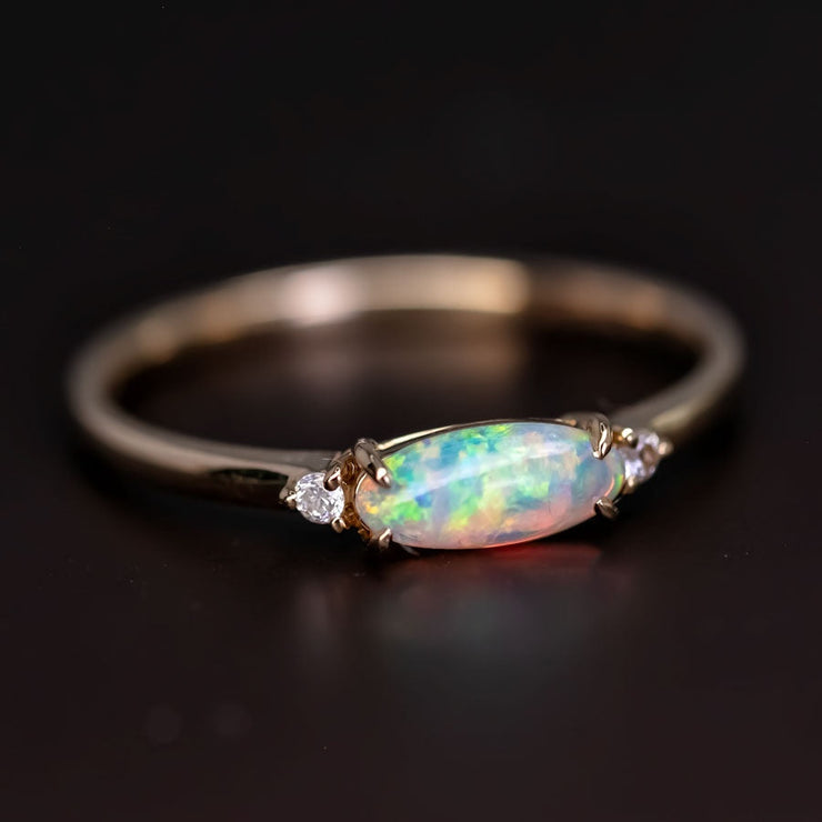 Opal Fossil Shell Diamond Engagement Ring 14K Yellow Gold