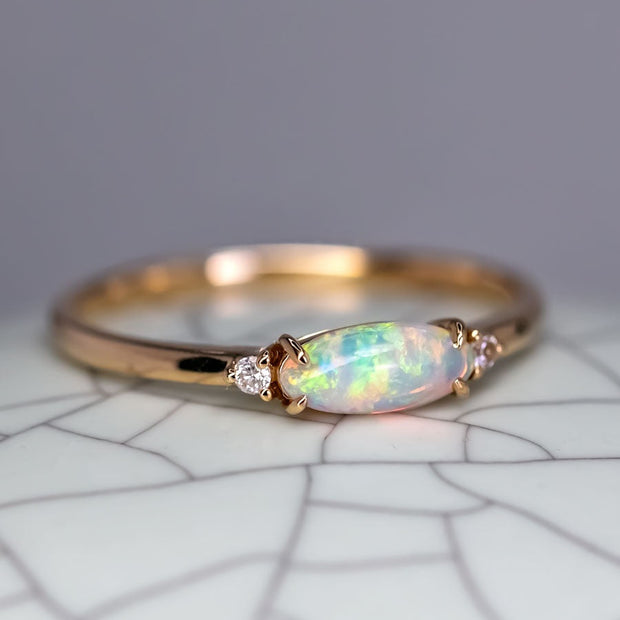 Opal Fossil Shell Diamond Engagement Ring 14K Yellow Gold