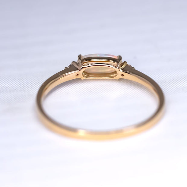 Opal Fossil Shell Diamond Engagement Ring 14K Yellow Gold