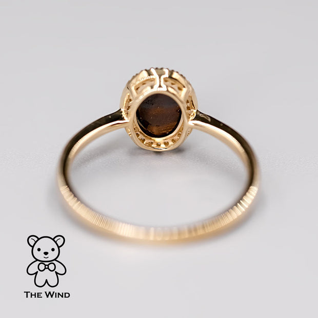 Oval Shaped Australian Doublet Opal Halo Diamond Ring 14k Yellow Gold