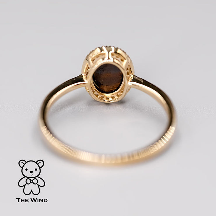 Oval Shaped Australian Doublet Opal Halo Diamond Ring 14k Yellow Gold