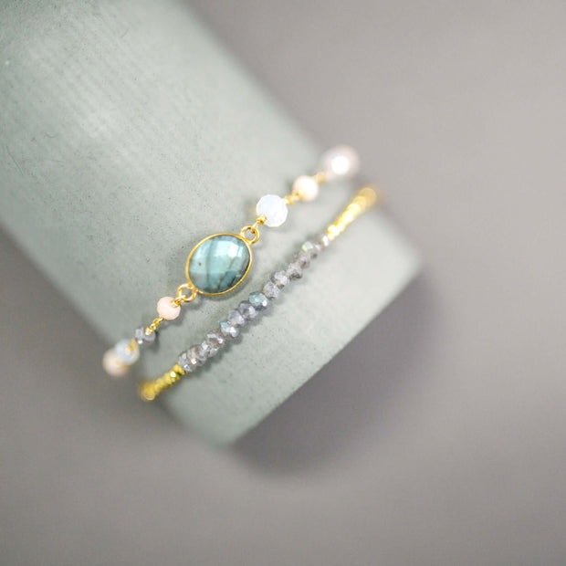 Labradorite & Peach Moonstone Adjustable Gemstone Bracelet