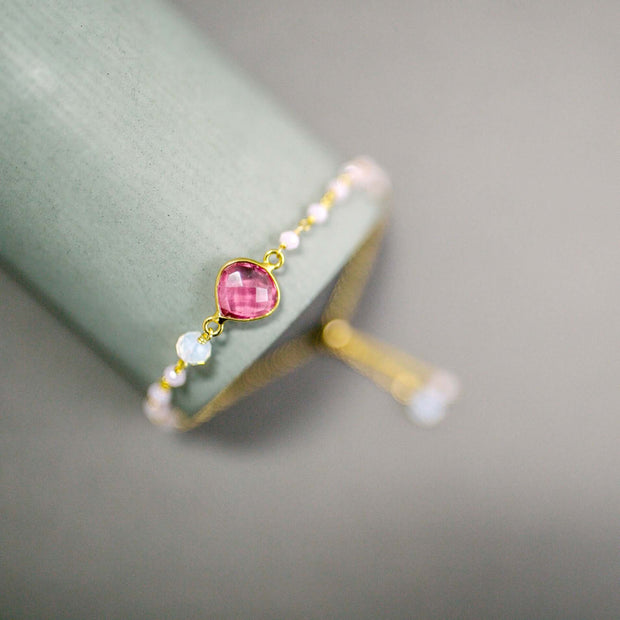 Pink Tourmaline Quartz Bracelet and Necklace Set