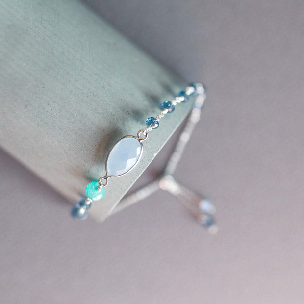 Light Blue Chalcedony Adjustable Gemstone Bracelet - Silver