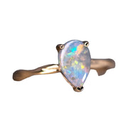 Pear Shaped Black Opal Twist Band Engagement Ring 18K Yellow Gold