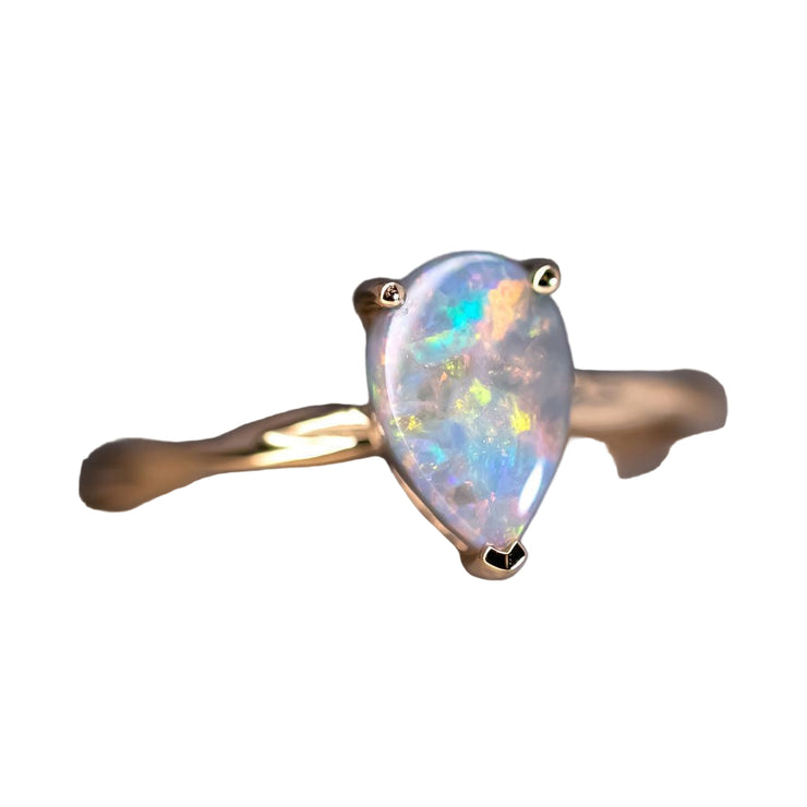 Pear Shaped Black Opal Twist Band Engagement Ring 18K Yellow Gold