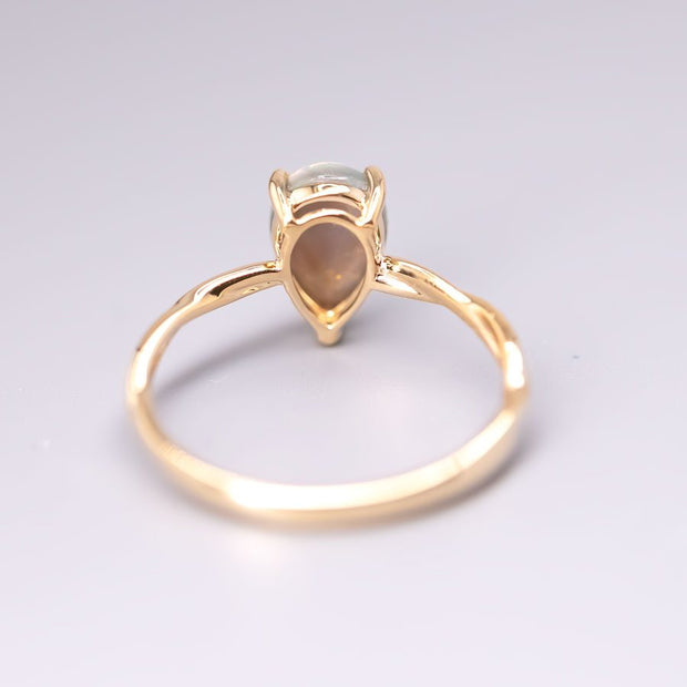 Pear Shaped Black Opal Twist Band Engagement Ring 18K Yellow Gold